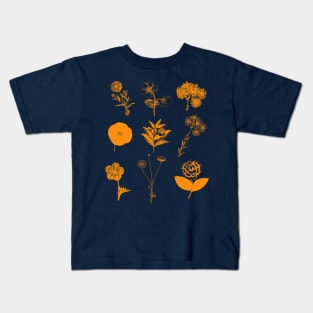 Flower Line Art Drawing in Orange Kids T-Shirt